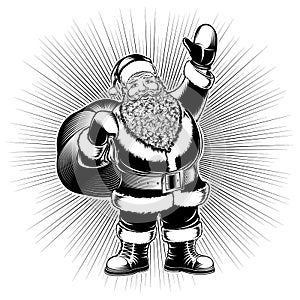 Santa Claus Cartoon Character Retro Ink Drawing Pop Art Monochrome