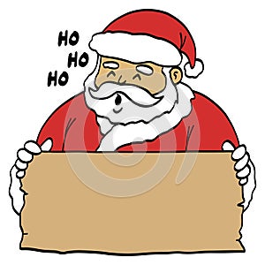 Santa Claus Cartoon Character With Wooden Plank Vector Art