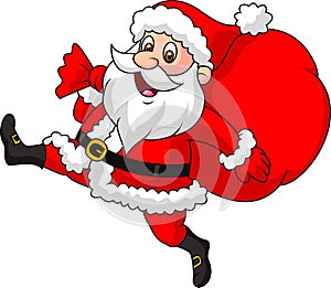 Santa Claus cartoon running with the bag of the presents