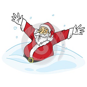 Santa Claus Cartoon In Snow Christmas Vector Illustration