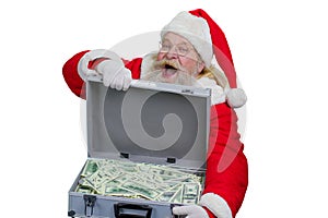 Santa Claus with a case of money.