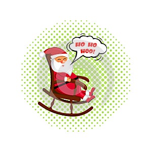 Santa Claus on the chair with speech bubble Ho Ho Hoo. photo