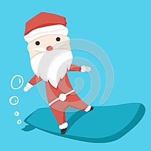Santa claus character play Surf Boards and icon cartoon ,vector illustration