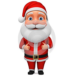 Santa Claus character showing two thumbs up on a white background. 3d rendering. Illustration for advertising