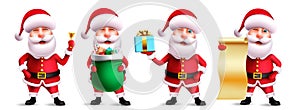 Santa claus character vector set. Santa claus in 3d realistic christmas characters.