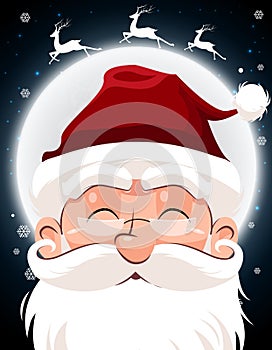 Santa Claus character white beard and moustaches in traditional Christmas holiday on nighttime background