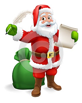 Santa Claus Checking Christmas Gift List Cartoon