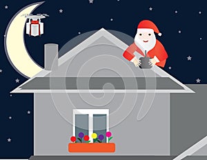 Santa Claus, chimney, Christmas gits and drone