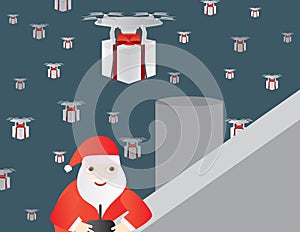 Santa Claus, chimney, Drones and Christmas gift boxes