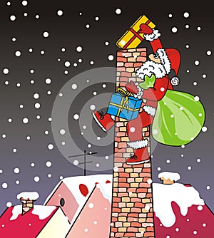 Santa Claus , chimney, funny illustration