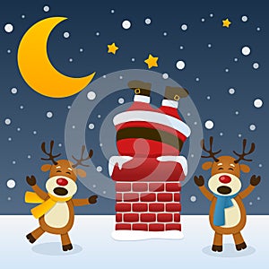 Santa Claus in the Chimney with Reindeer