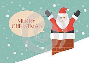 Santa claus in chimney with snow background