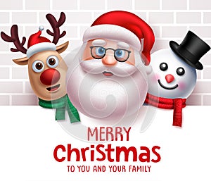 Santa claus christmas characters vector background template. Merry christmas greeting text.