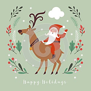 Santa Claus and Christmas deer. Christmas illustration