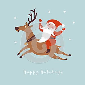 Santa Claus and Christmas deer. Christmas illustration