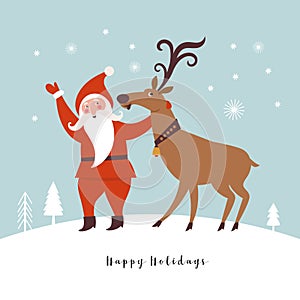 Santa Claus and Christmas deer. Christmas illustration