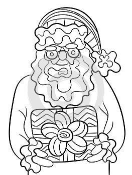 Santa Claus with christmas gift vector coloring page