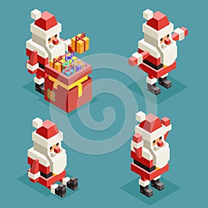 Santa claus christmas lowpoly polygonal new year isometric icons set flat design vector illustration