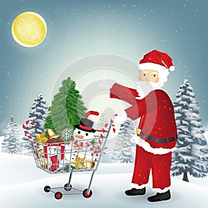 Santa claus with christmas object in shopping cart