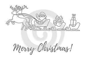 Santa Claus with Christmas presents in sleighs with reindeers. N