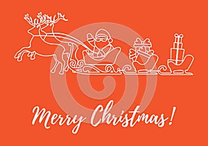 Santa Claus with Christmas presents in sleighs with reindeers. N