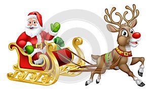 Santa Claus Christmas Reindeer Sleigh Sled Cartoon