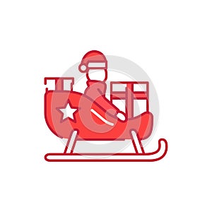 Santa claus on christmas sleigh color line icon. Glowing lights. Editable stroke.