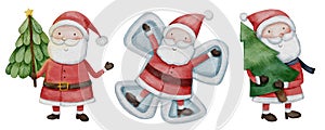 Santa claus . Christmas theme . Watercolor paint cartoon characters . Isolated . Set 11 of 15 . illustration