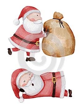 Santa claus . Christmas theme . Watercolor paint cartoon characters . Isolated . Set 7 of 15 . Vector