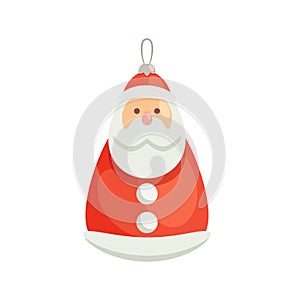 Santa Claus Christmas Tree Decoration, Xmas Bauble or Glass Toy Isolated on White Background. Single Festive Object