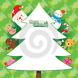 Santa Claus And Christmas Tree On Green Background