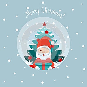 Santa Claus and Christmas tree. Holiday background. Merry Christmas and Happy New Year