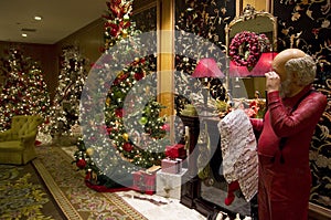 Santa Claus Christmas trees lights luxury hotel lobby