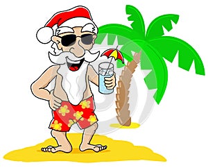 Santa claus at christmas on vacation at the beach