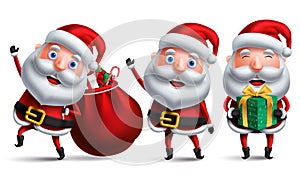 Santa claus christmas vector character set carrying bag of christmas gift