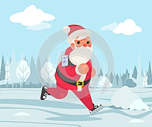 Santa claus christmas weight loss outdoor running health care run park cardio app smartphone cartoon fitness character