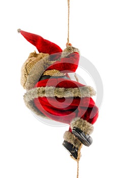Santa Claus climbing rope