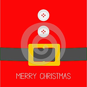 Santa Claus Coat with fur, buttons and belt. Merry Christmas background card Flat design