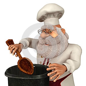 Santa Claus Cook 3D Illustration in Cartoon Stule Isolated On White