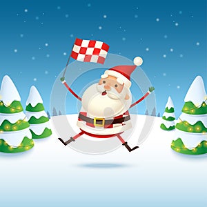 Santa Claus Croatian football fan - winter landscape vector illustration