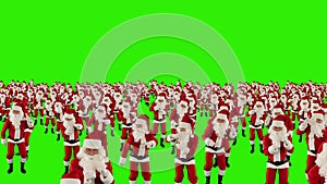 Santa Claus Crowd Dancing, Christmas Party cam fly over, Green Screen, stock footage