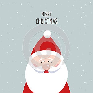 Santa claus cute cartoon merry christmas lettering vector snowy background