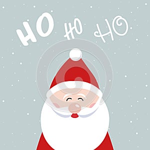 Santa claus cute christmas ho ho ho lettering vector snowy background