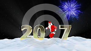 Santa Claus Dancing 2017 text, Dance 4, winter landscape and fireworks