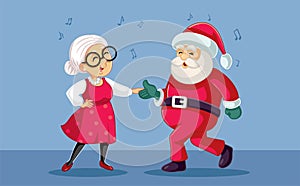 Santa Claus Dancing with his Wife Vector Cartoon illustration