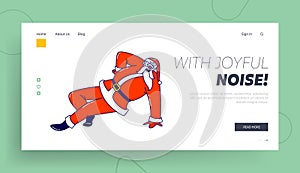 Santa Claus Dancing on One Arm Landing Page Template. Drunk Crazy Christmas Character in Red Costume Xmas Celebration