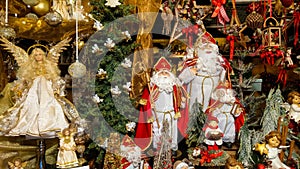 Santa Claus and decorations at the famous christkindlmarkt of Salzburg in Austria