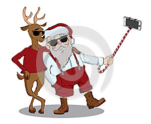 Santa Claus and deer make photo