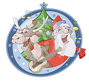 Santa Claus and deer are singing song