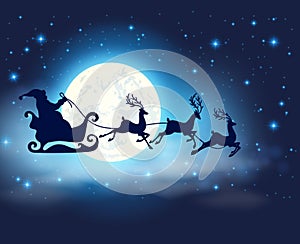Santa Claus, deers and full Moon